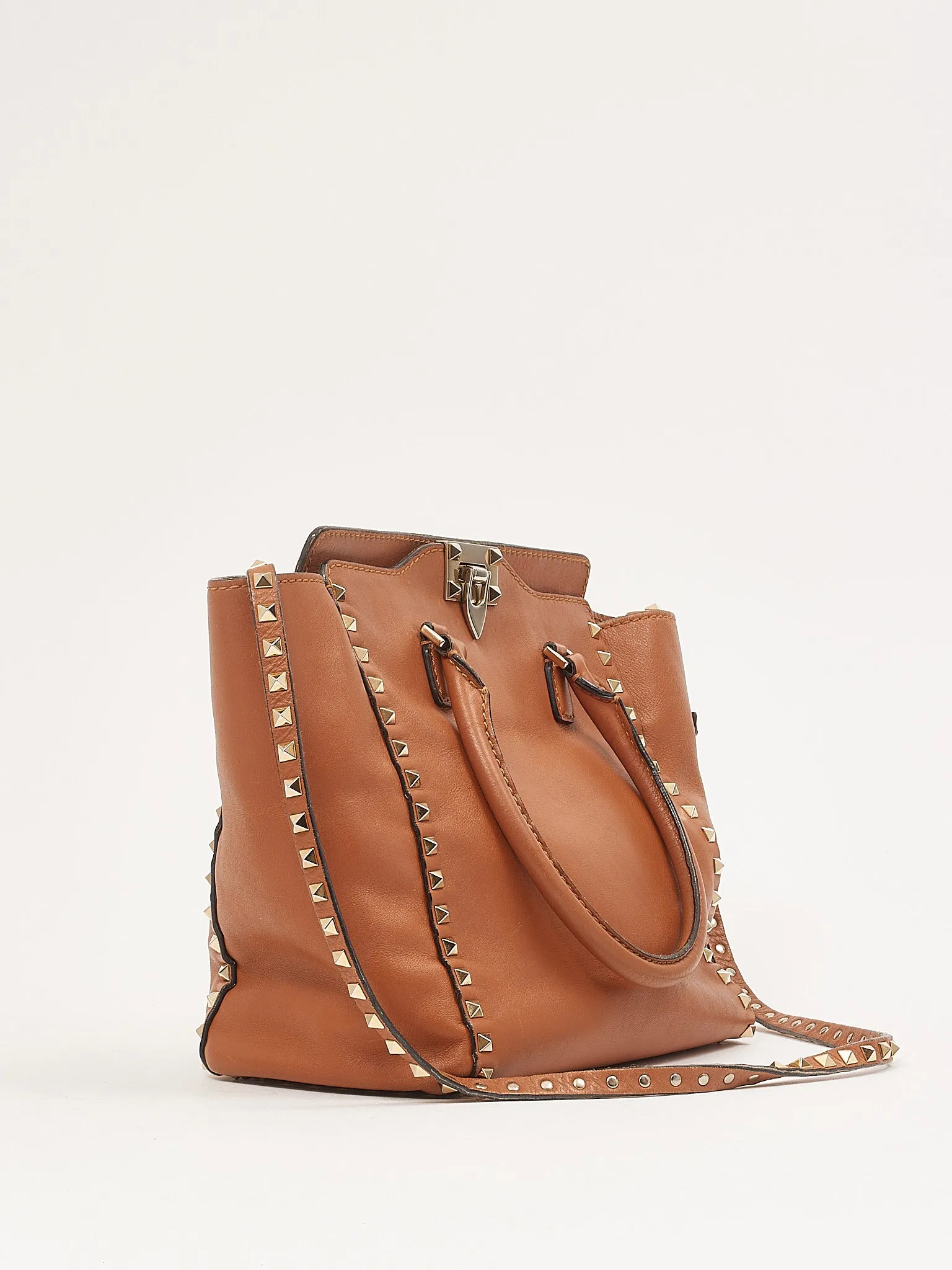 Valentino Tan Leather Rockstud Tote Bag