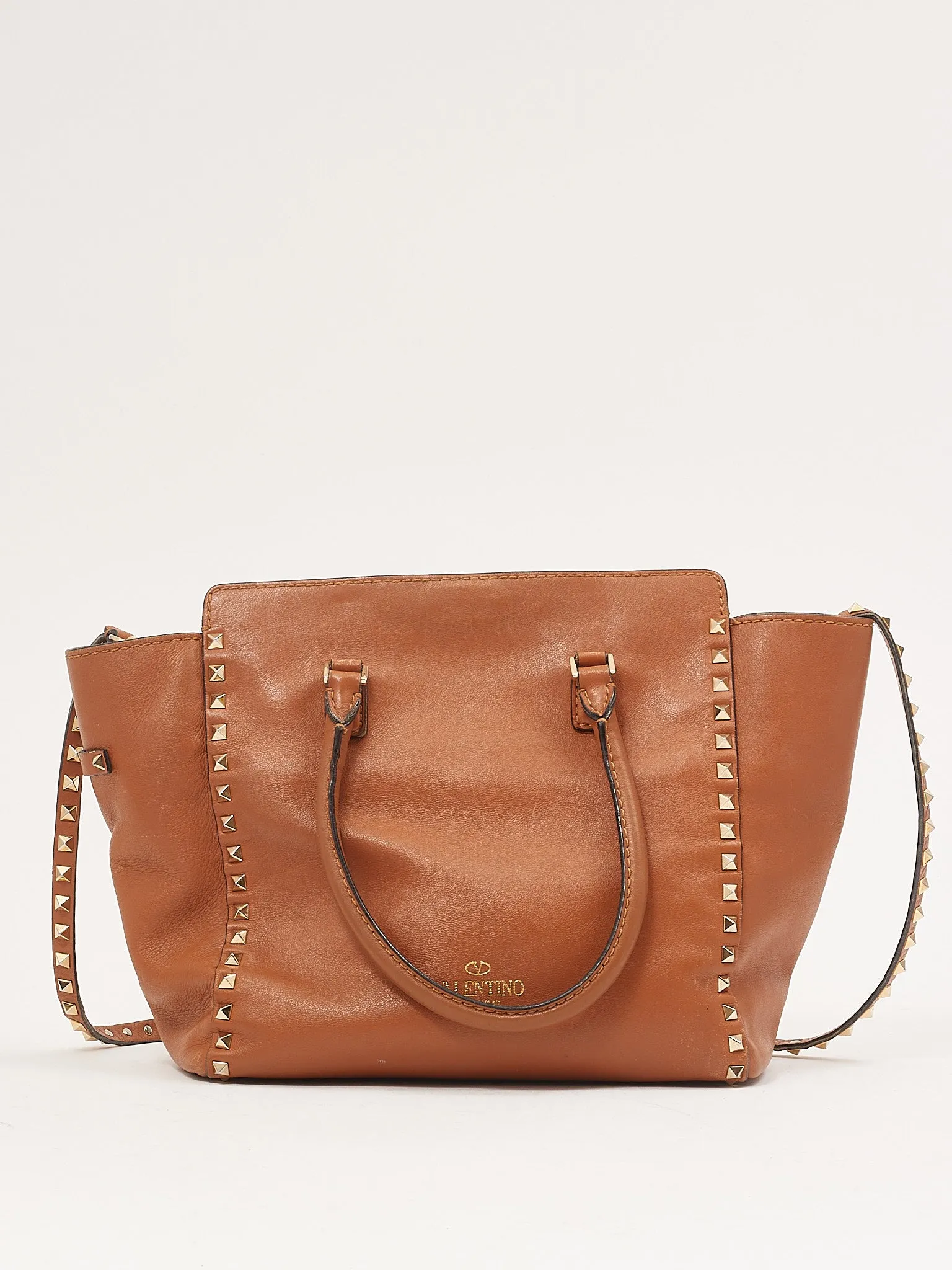 Valentino Tan Leather Rockstud Tote Bag
