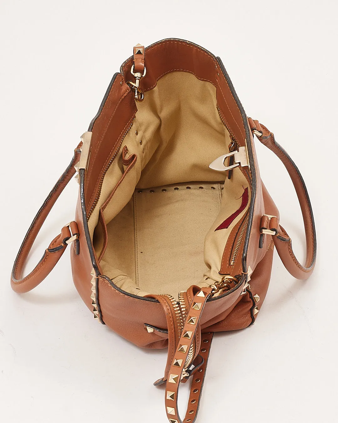 Valentino Tan Leather Rockstud Tote Bag