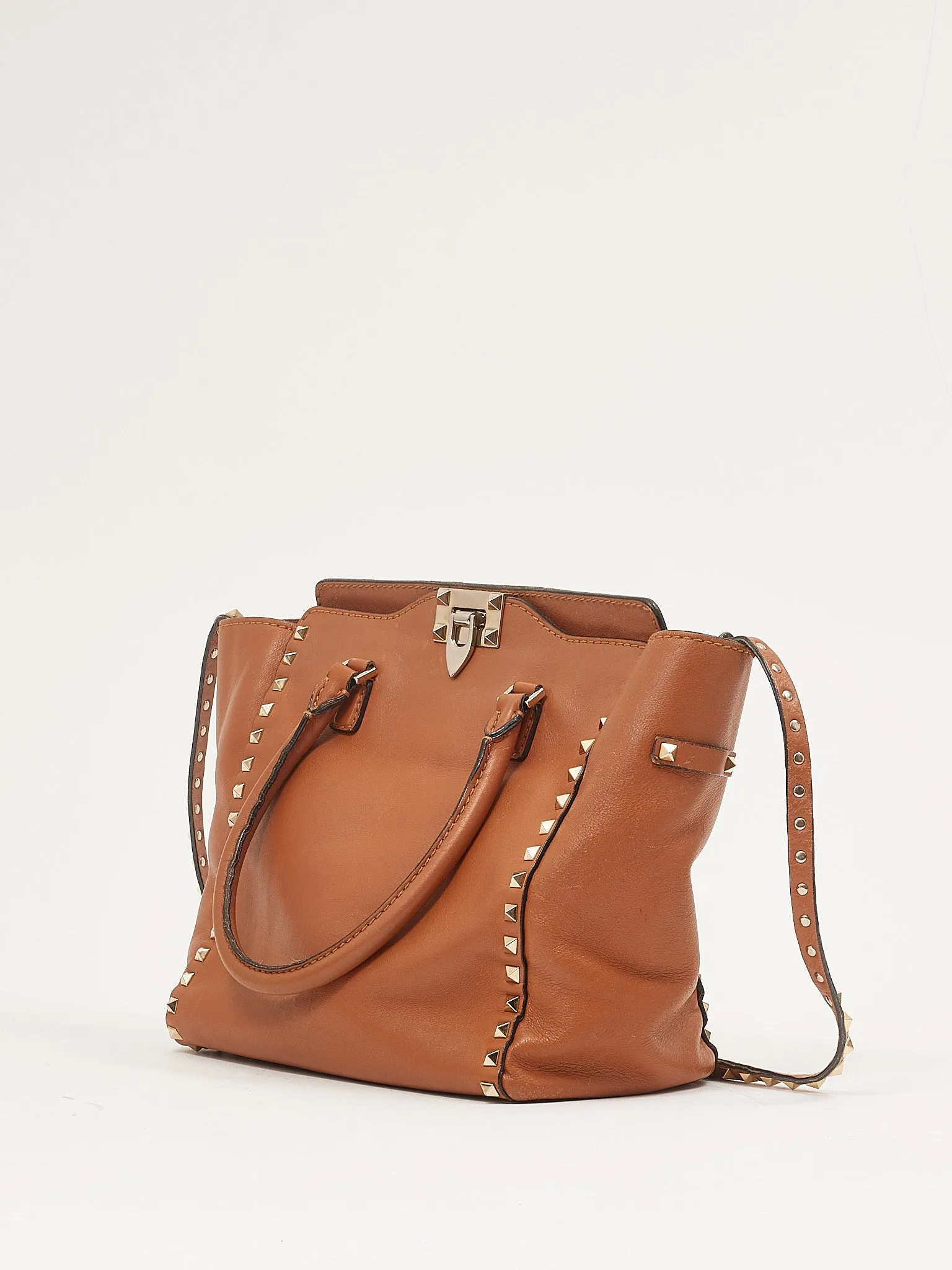 Valentino Tan Leather Rockstud Tote Bag