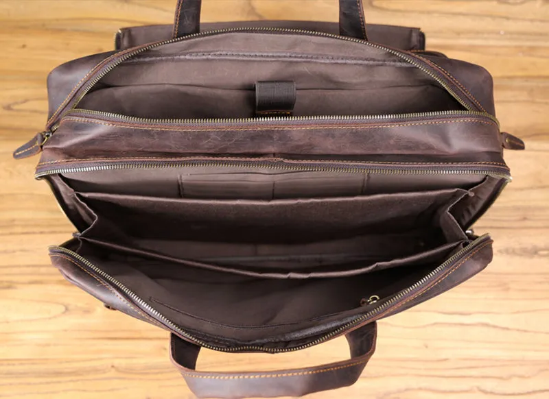 Vintage 17“ Leather Briefcase Full Grain Leather Messenger Bag Men Leather Travel Laptop Bag, Crossbody Bag