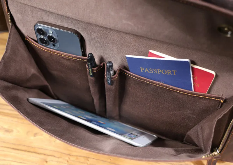 Vintage 17“ Leather Briefcase Full Grain Leather Messenger Bag Men Leather Travel Laptop Bag, Crossbody Bag