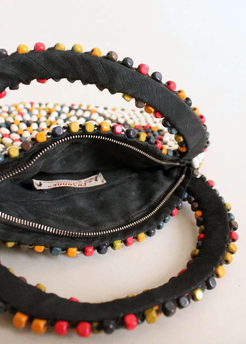 Vintage 1930s Large Czech Wooden Bead Eye Purse