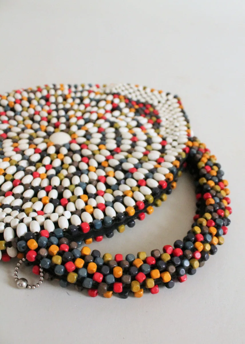 Vintage 1930s Large Czech Wooden Bead Eye Purse
