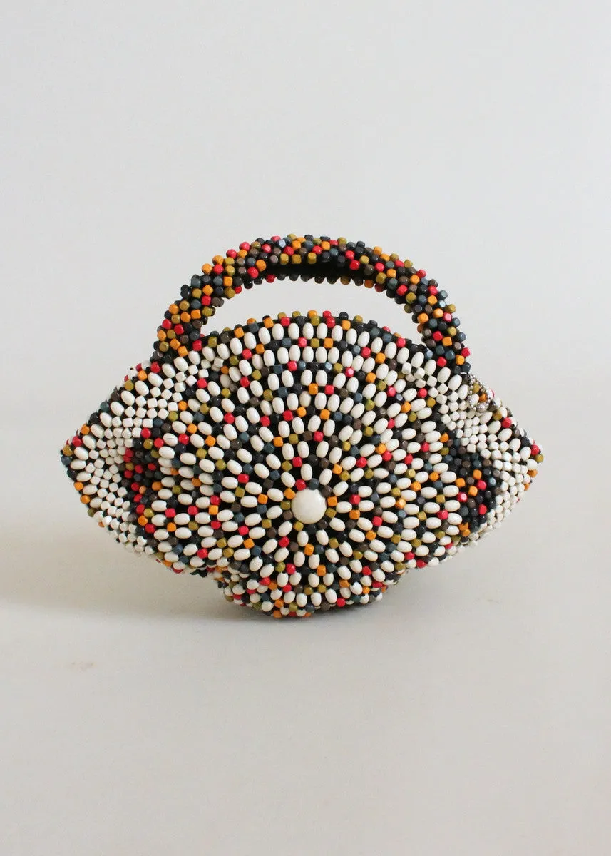 Vintage 1930s Large Czech Wooden Bead Eye Purse