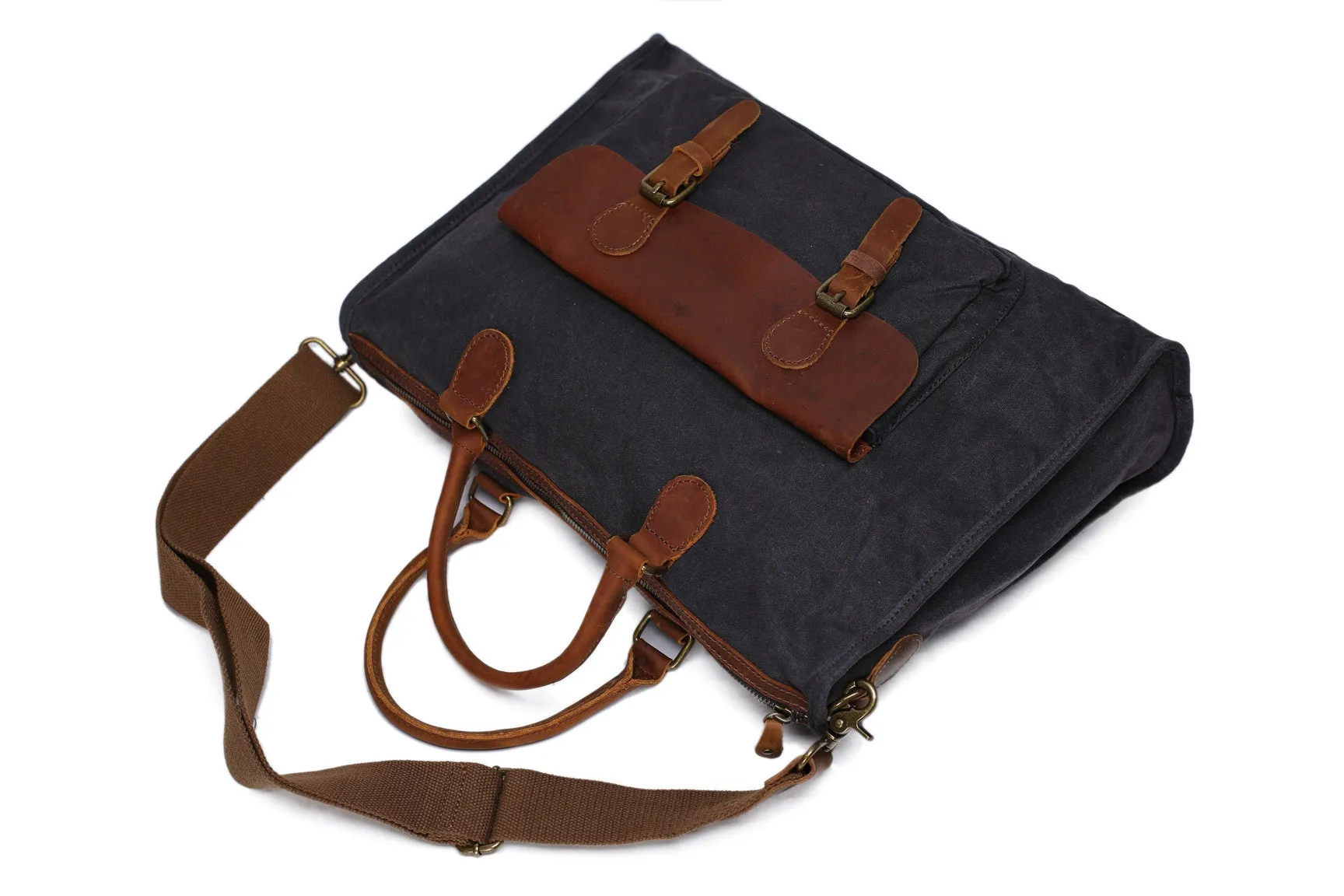 Vintage Canvas Leather Messenger Traveling Briefcase Shoulder Laptop Bag YD2167