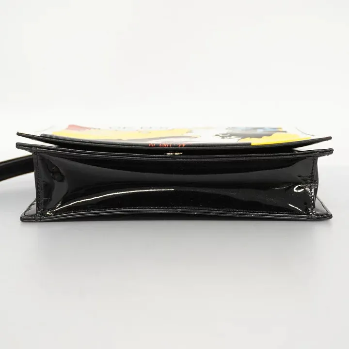 Vintage CHANEL patent enamel clutch bag, wristlet in mademoiselle portrait, Just a drop of Number 5, in black, yellow, and red.  050907rk1