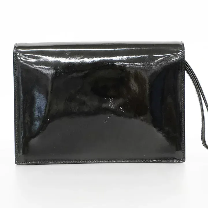 Vintage CHANEL patent enamel clutch bag, wristlet in mademoiselle portrait, Just a drop of Number 5, in black, yellow, and red.  050907rk1