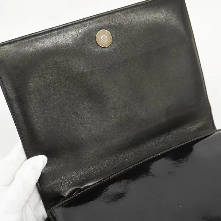 Vintage CHANEL patent enamel clutch bag, wristlet in mademoiselle portrait, Just a drop of Number 5, in black, yellow, and red.  050907rk1
