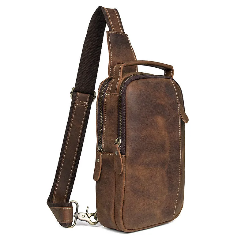 Vintage Crazy Horse Leather Fanny Pack, Chest Pack, Full Grain Leather Sling Bag, Leather Shoulder Bag