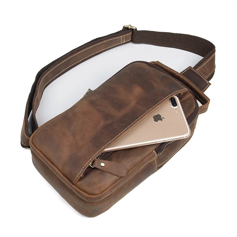 Vintage Crazy Horse Leather Fanny Pack, Chest Pack, Full Grain Leather Sling Bag, Leather Shoulder Bag