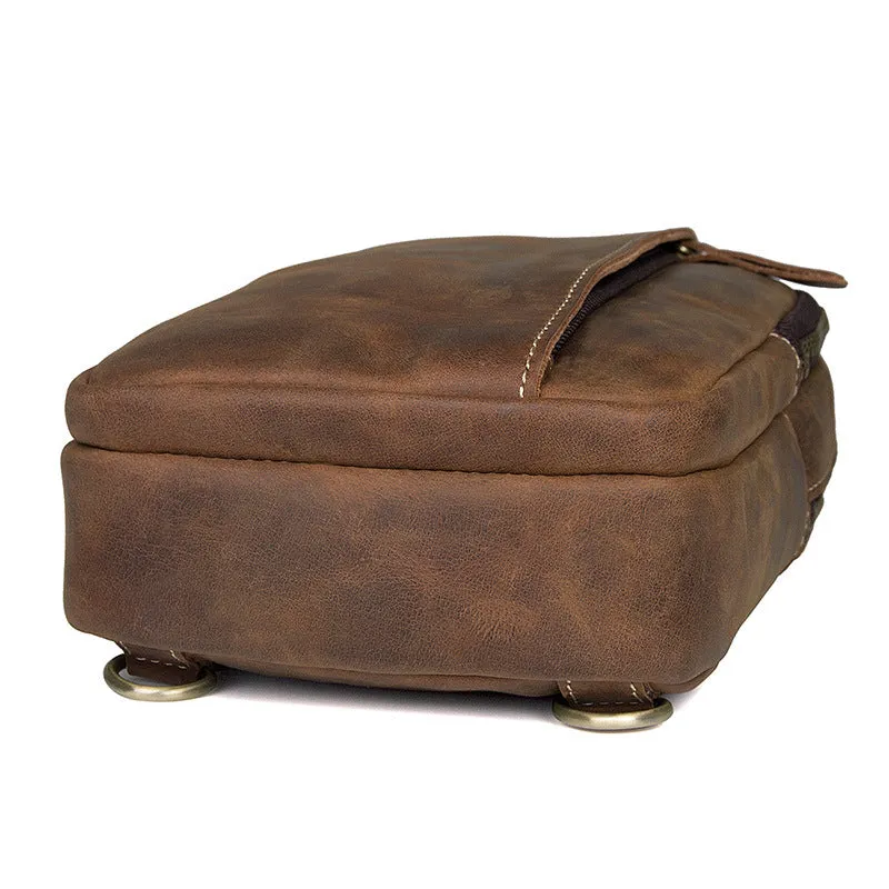 Vintage Crazy Horse Leather Fanny Pack, Chest Pack, Full Grain Leather Sling Bag, Leather Shoulder Bag