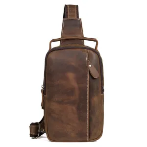 Vintage Crazy Horse Leather Fanny Pack, Chest Pack, Full Grain Leather Sling Bag, Leather Shoulder Bag