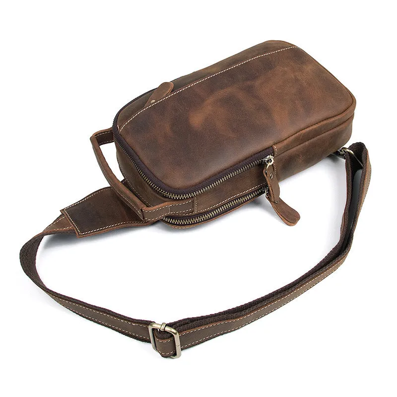 Vintage Crazy Horse Leather Fanny Pack, Chest Pack, Full Grain Leather Sling Bag, Leather Shoulder Bag