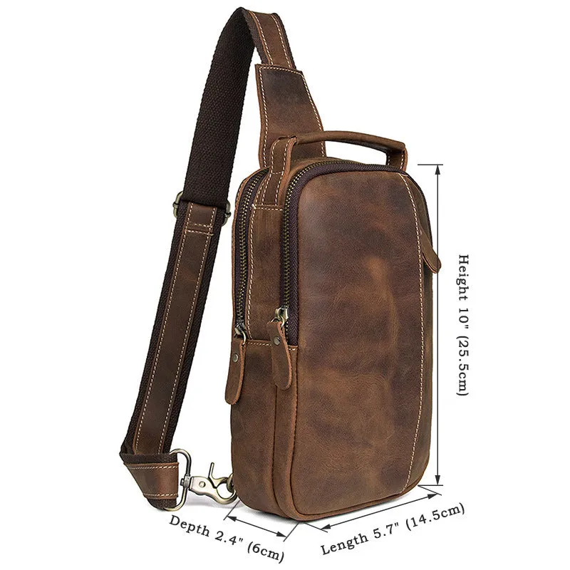 Vintage Crazy Horse Leather Fanny Pack, Chest Pack, Full Grain Leather Sling Bag, Leather Shoulder Bag