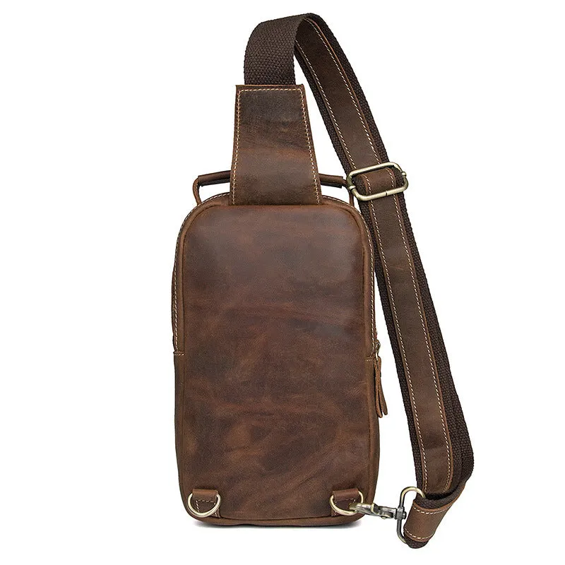 Vintage Crazy Horse Leather Fanny Pack, Chest Pack, Full Grain Leather Sling Bag, Leather Shoulder Bag