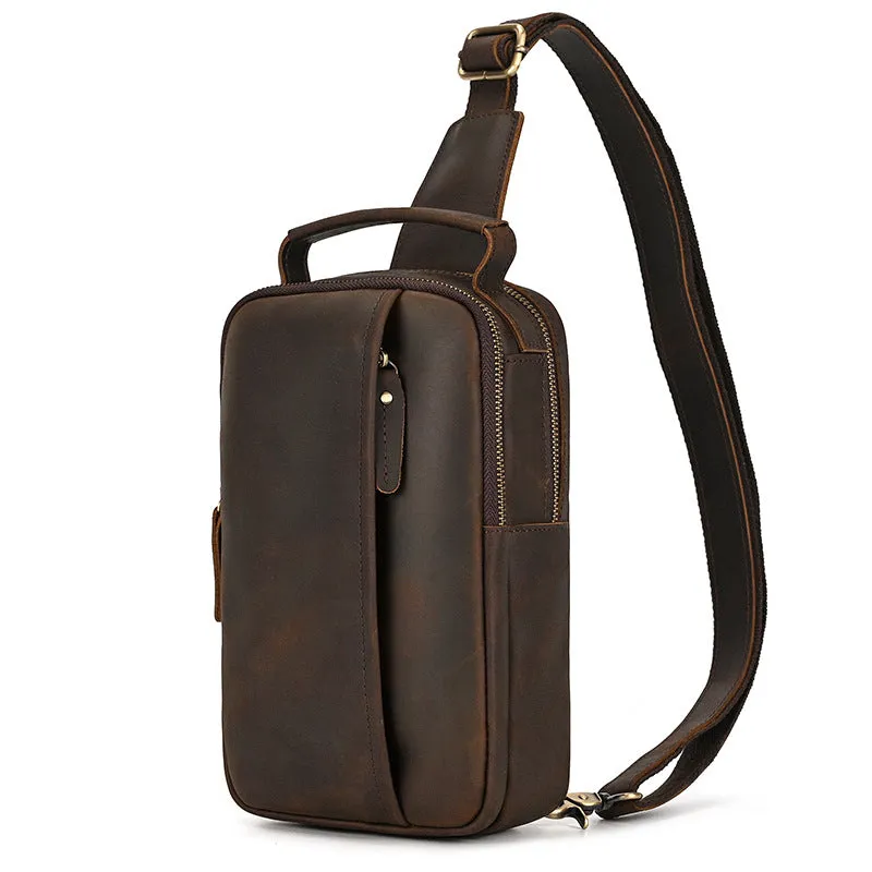 Vintage Crazy Horse Leather Fanny Pack, Chest Pack, Full Grain Leather Sling Bag, Leather Shoulder Bag