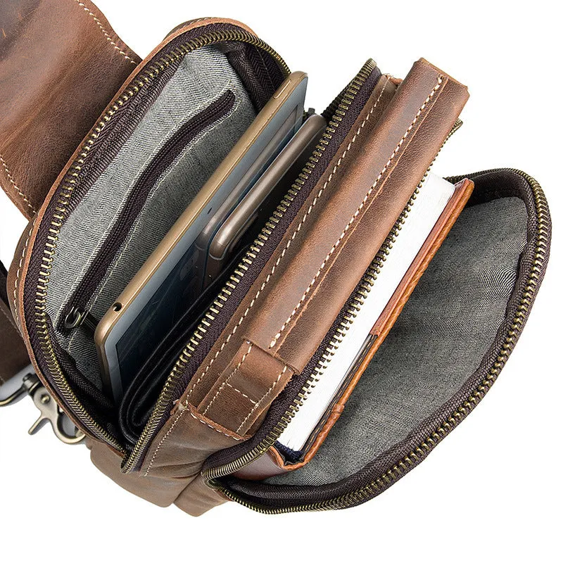 Vintage Crazy Horse Leather Fanny Pack, Chest Pack, Full Grain Leather Sling Bag, Leather Shoulder Bag