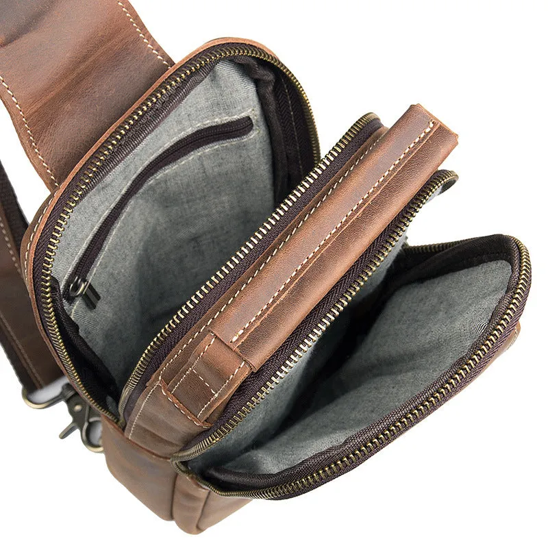 Vintage Crazy Horse Leather Fanny Pack, Chest Pack, Full Grain Leather Sling Bag, Leather Shoulder Bag