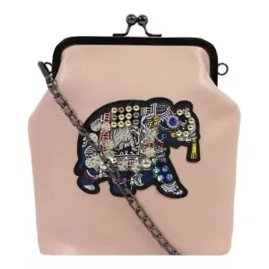 Vintage Elephant Embroidered Sling Bag (Beige)