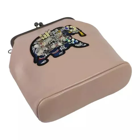 Vintage Elephant Embroidered Sling Bag (Beige)