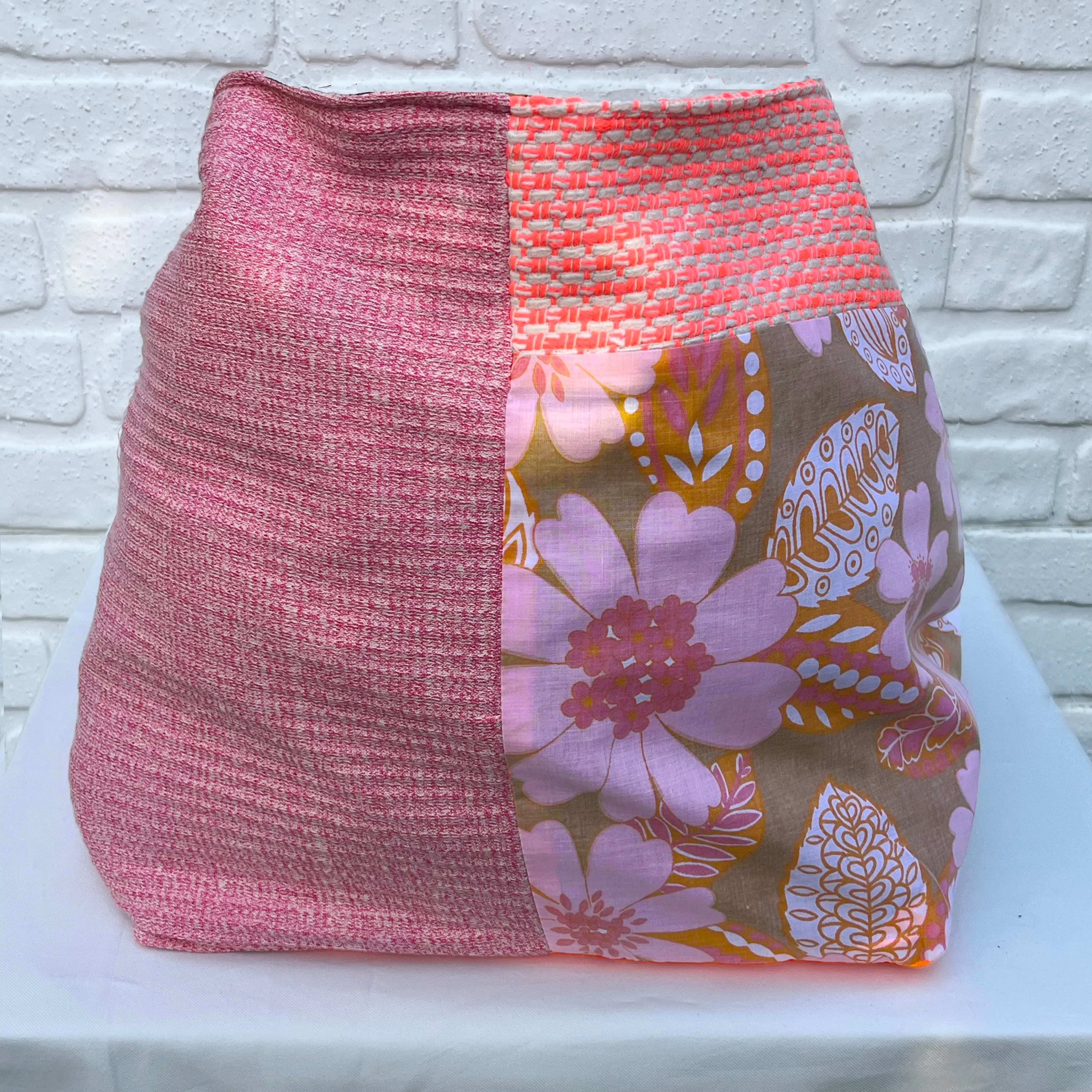 Vintage IKEA bag - pink floral with gold and black check lining