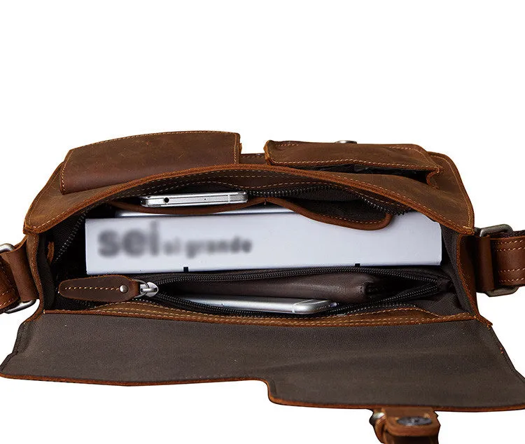 Vintage Leather Bag, Men's Leather Shoulder Bag, Full Grain Business Messenger Bag 6302