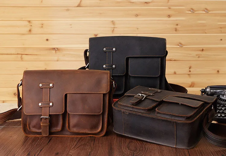Vintage Leather Bag, Men's Leather Shoulder Bag, Full Grain Business Messenger Bag 6302