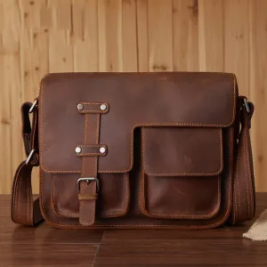Vintage Leather Bag, Men's Leather Shoulder Bag, Full Grain Business Messenger Bag 6302