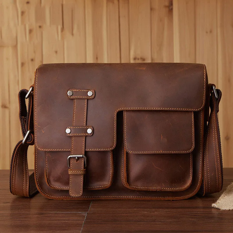 Vintage Leather Bag, Men's Leather Shoulder Bag, Full Grain Business Messenger Bag 6302