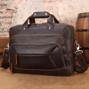 Vintage Leather Briefcase 15.6" Laptop Bag Full Grain Leather Messenger Bag Travel Shoulder Bag Crossbody Bag