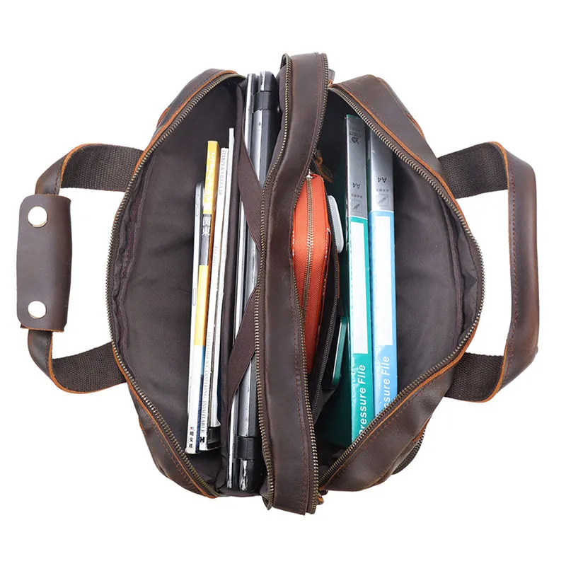 Vintage Leather Briefcase 15.6" Laptop Bag Full Grain Leather Messenger Bag Travel Shoulder Bag Crossbody Bag