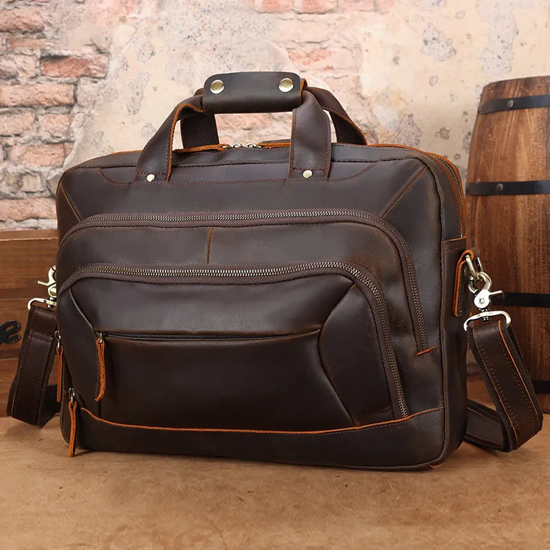 Vintage Leather Briefcase 15.6" Laptop Bag Full Grain Leather Messenger Bag Travel Shoulder Bag Crossbody Bag