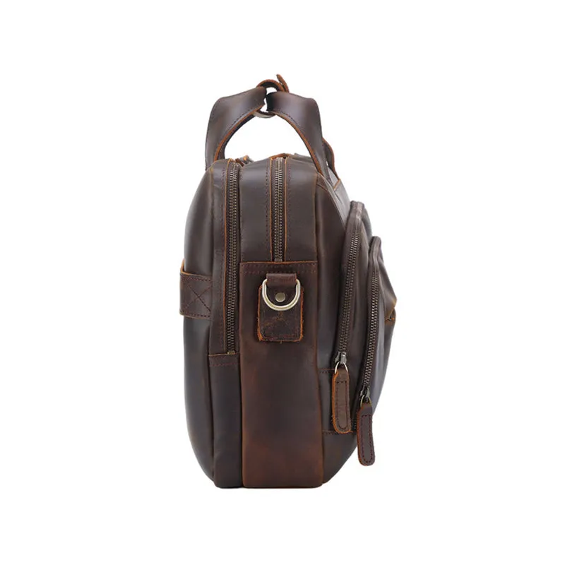 Vintage Leather Briefcase 15.6" Laptop Bag Full Grain Leather Messenger Bag Travel Shoulder Bag Crossbody Bag