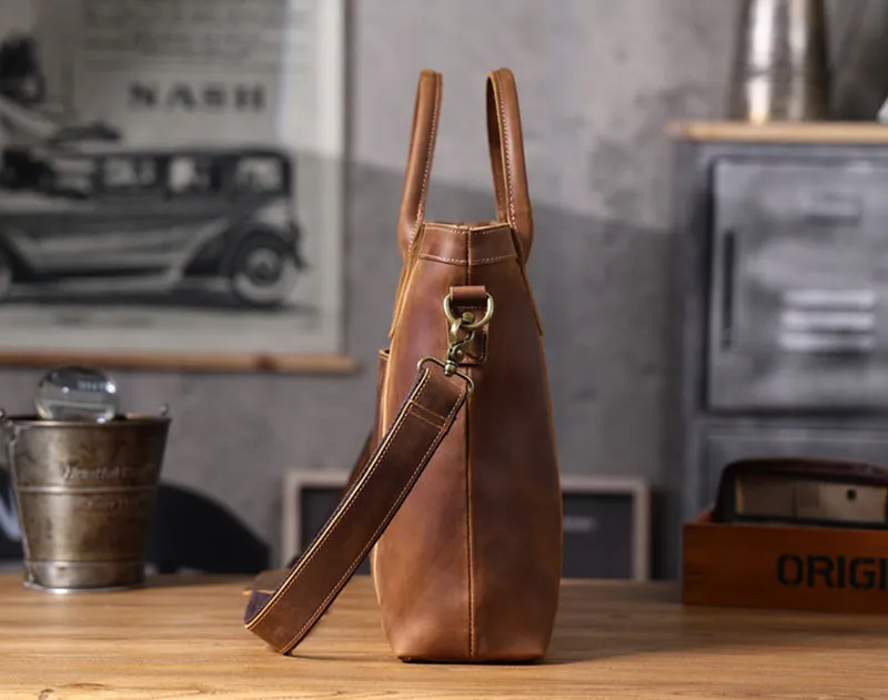 Vintage Leather Briefcase Full Grain Leather Messenger Bag Men Leather Shoulder Bag Leather Laptop Bag Business Handbag