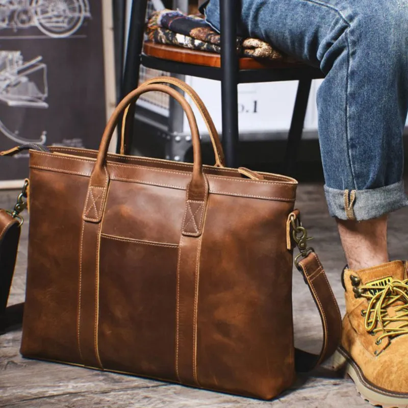 Vintage Leather Briefcase Full Grain Leather Messenger Bag Men Leather Shoulder Bag Leather Laptop Bag Business Handbag