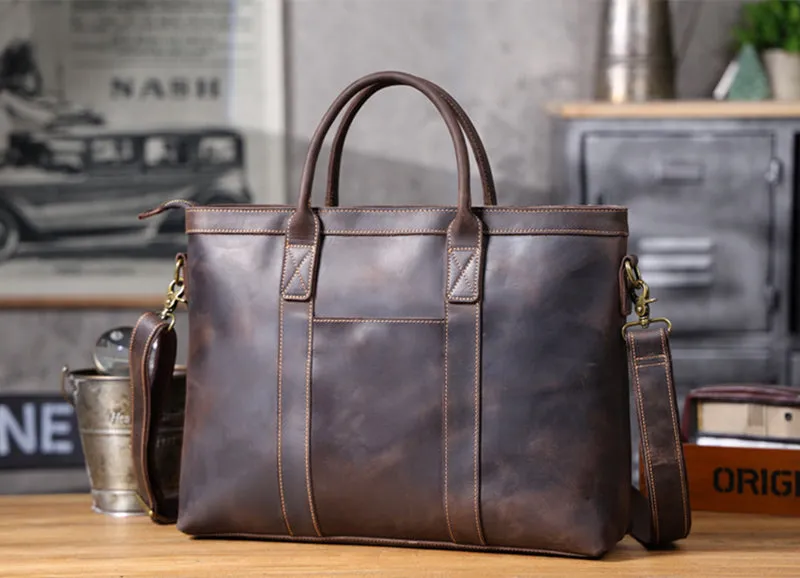 Vintage Leather Briefcase Full Grain Leather Messenger Bag Men Leather Shoulder Bag Leather Laptop Bag Business Handbag