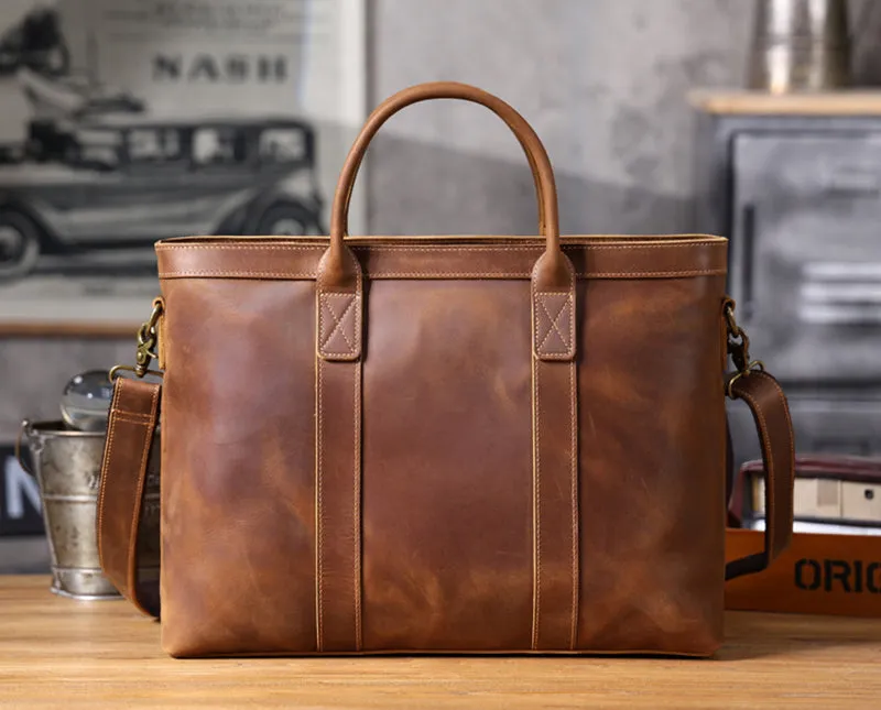 Vintage Leather Briefcase Full Grain Leather Messenger Bag Men Leather Shoulder Bag Leather Laptop Bag Business Handbag