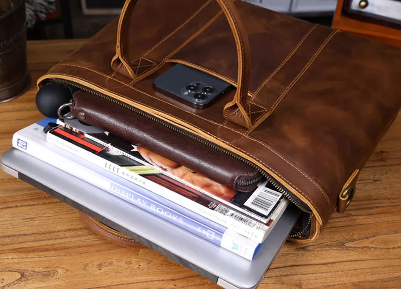 Vintage Leather Briefcase Full Grain Leather Messenger Bag Men Leather Shoulder Bag Leather Laptop Bag Business Handbag