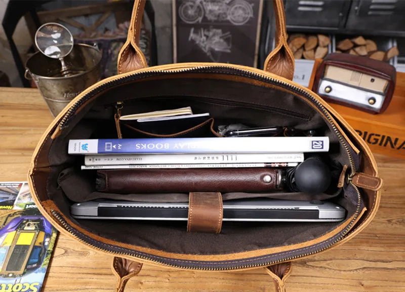 Vintage Leather Briefcase Full Grain Leather Messenger Bag Men Leather Shoulder Bag Leather Laptop Bag Business Handbag