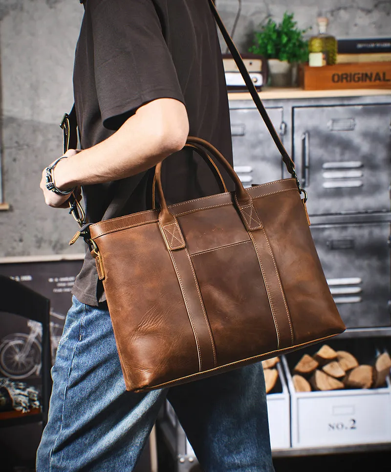 Vintage Leather Briefcase Full Grain Leather Messenger Bag Men Leather Shoulder Bag Leather Laptop Bag Business Handbag
