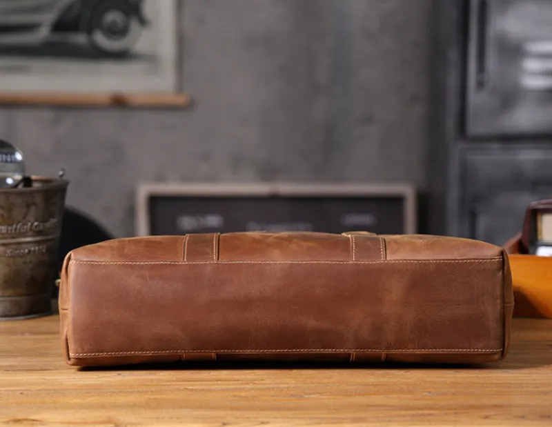 Vintage Leather Briefcase Full Grain Leather Messenger Bag Men Leather Shoulder Bag Leather Laptop Bag Business Handbag