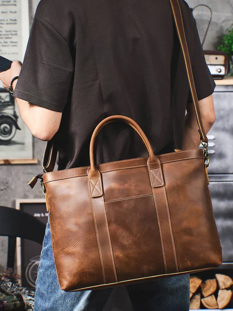 Vintage Leather Briefcase Full Grain Leather Messenger Bag Men Leather Shoulder Bag Leather Laptop Bag Business Handbag