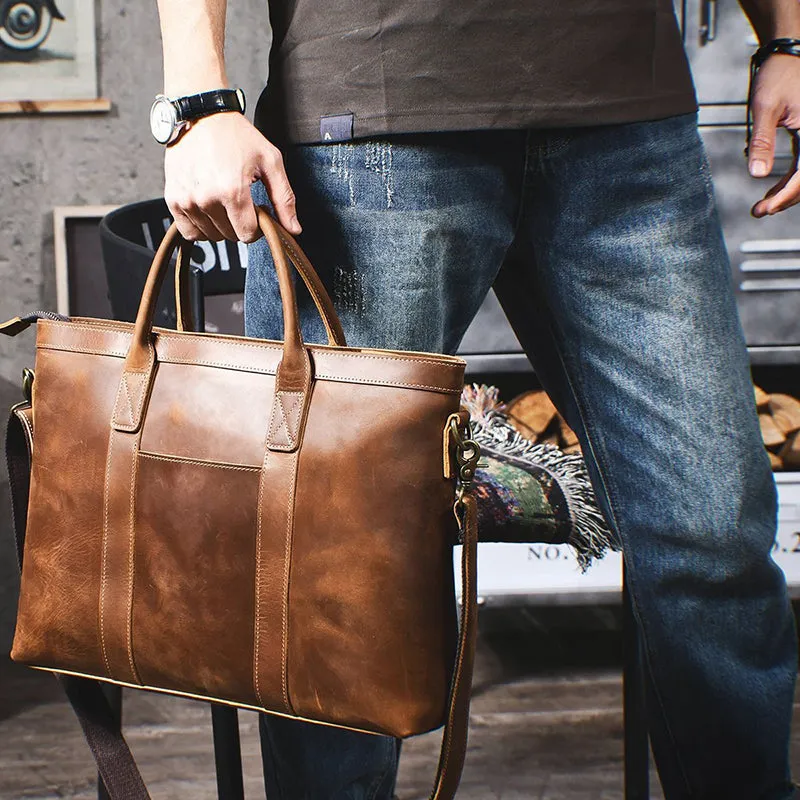 Vintage Leather Briefcase Full Grain Leather Messenger Bag Men Leather Shoulder Bag Leather Laptop Bag Business Handbag