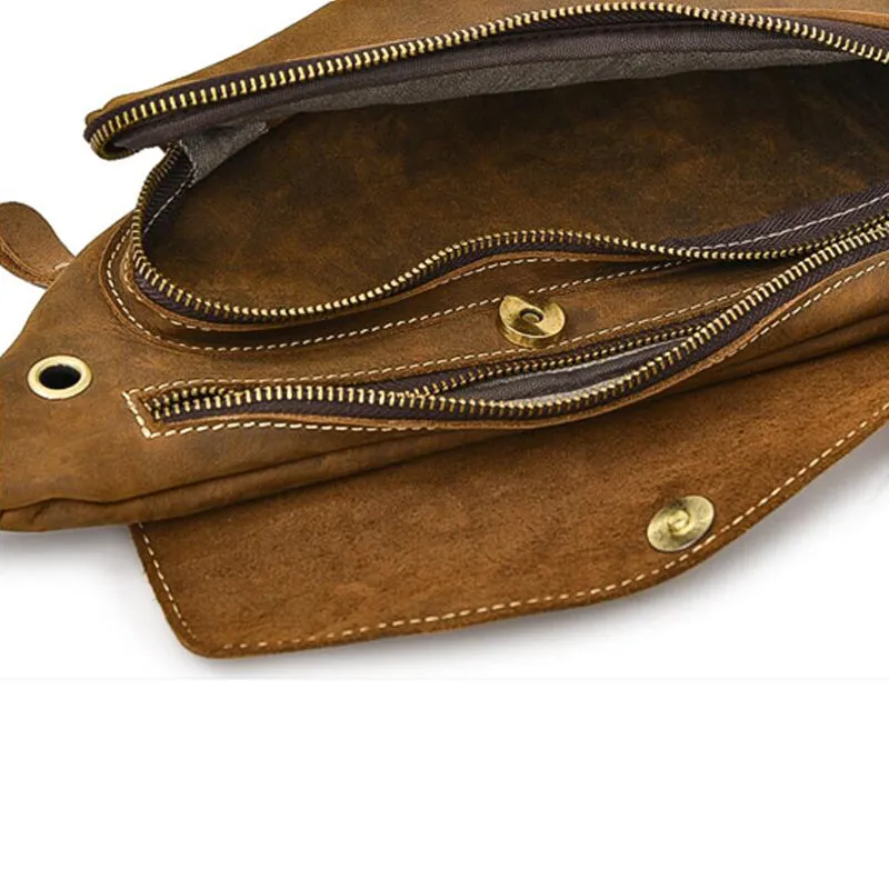 Vintage Men Chest Pack Crazy Horse Leather Chest Bag Messenger Bag ESS238