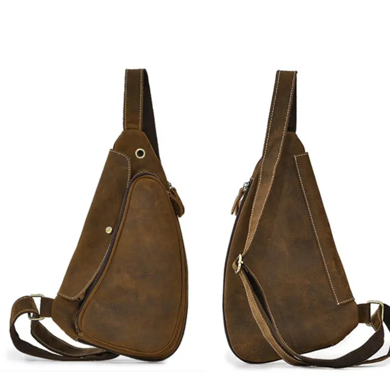 Vintage Men Chest Pack Crazy Horse Leather Chest Bag Messenger Bag ESS238