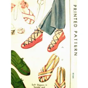 Vintage Sewing Pattern McCall 993 Soft Slippers in Sandal & Moccasin Style  1940s
