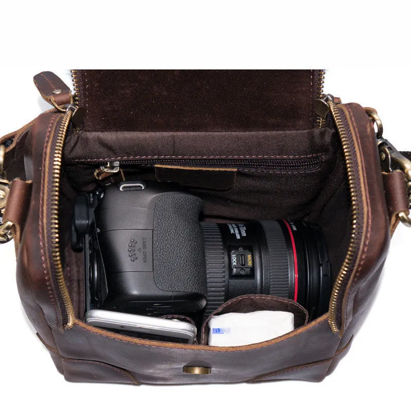 Vintage Small Leather DSLR Men and Women Camera Bag