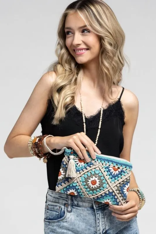 Wanderer Crochet Tile Clutch- Periwinkle