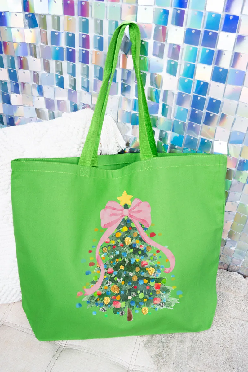 Watercolor Dots Christmas Tree Canvas Jumbo Tote